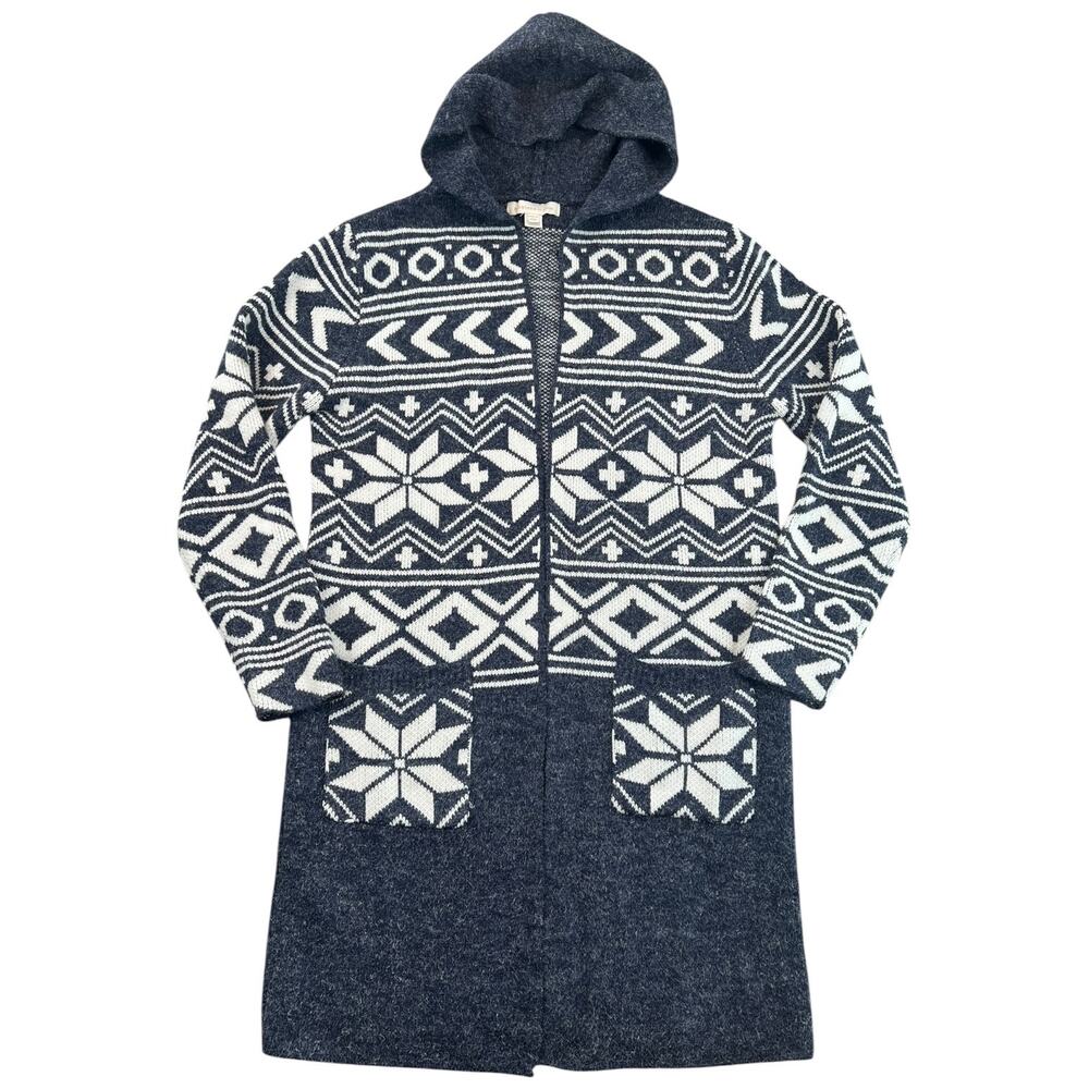 Monteau Los Angeles Fair Isle Hooded Long Cardigan Sweater Coat Women S Nordic